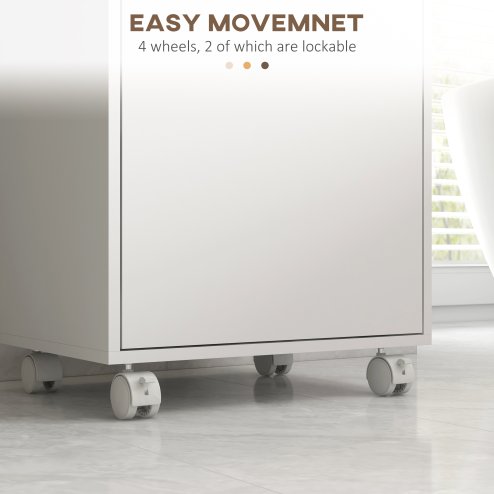 kleankin Bathroom Cabinet with Wheels, Bathroom Storage Cabinet with Cushioned Door, Removable Tray, Open Compartment and Adjustable Shelves for Washroom, White