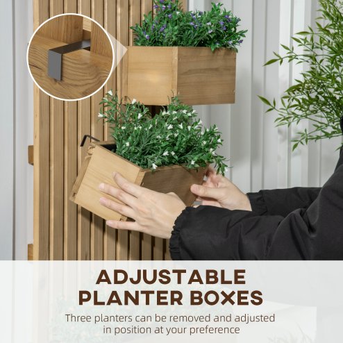 Outsunny Wall-mounted Wooden Garden Planters with Trellis, Drainage Holes and 3 Movable Planter Boxes, Wall Raised Garden Bed for Patio, Carbonised
