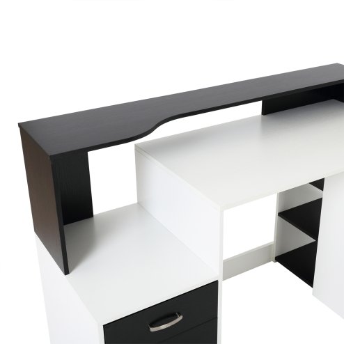 HOMCOM Computer Desk with Drawers and Storage Shelves, Office Desk Writing Table with Printer Stand, Large Workstation for Study Play Work Home Office, 137 x 55 x 92cm, Black and White