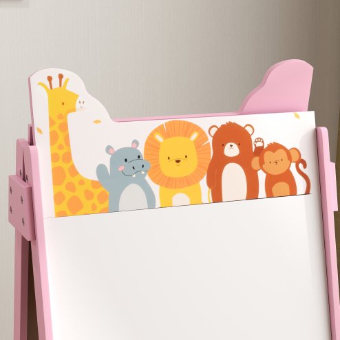 AIYAPLAY Kids Easel, 2 in1 Easel for Toddlers with Whiteboard, Chalkboard, Storage Boxes, Double Sided Easel, for Ages 3-8 Years, Pink