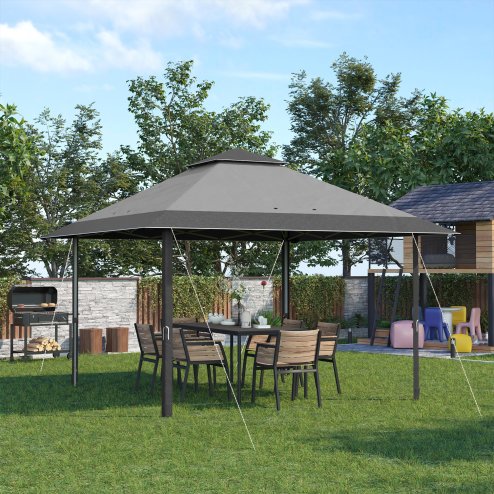 Outsunny 4 x 4m Pop-up Gazebo Double Roof Canopy Tent with UV Proof, Roller Bag & 3-Level Height Adjustable Outdoor Party, Steel Frame, Grey