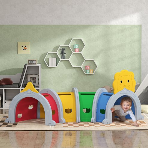AIYAPLAY Kids Tunnel, Play Tunnel for Kids 3-6 Years, with Lion Design, for Indoor, Outdoor, Multicoloured