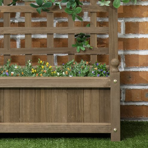 Outsunny Garden Planters with Trellis for Climbing Vines, Wooden Raised Beds for Garden, Free Standing Flower Pot, Indoor Outdoor Display Rack, 64 x 28 x 75 cm, Brown