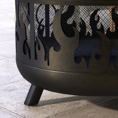 Outsunny Metal Firepit Bowl Outdoor 2-In-1 Round Fire Pit w/ Lid, Grill, Poker, Handles for Garden, Camping, BBQ, Bonfire, Wood Burning Stove, 61.5 x 61.5 x 52cm, Black