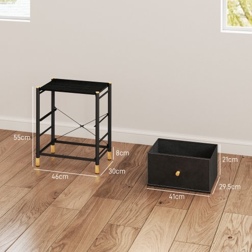 HOMCOM Chest of Drawers, 2 Drawer Fabric Dresser with PU Leather Surface, Steel Frame, Storage Organizer Unit for Bedroom, Living Room, Hallway, Closet, Easy to Assemble, Black