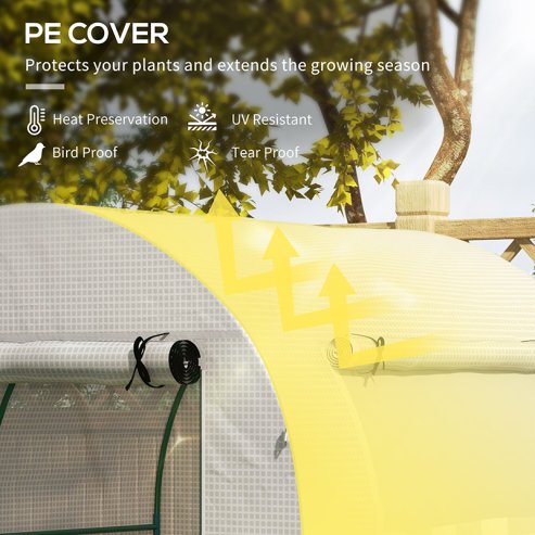 Outsunny Walk in Polytunnel Greenhouse, Tomato Greenhouse with Roll-up Window and Door, PE Cover, Steel Frame for Garden, 1.8 x 1.8 x 2 m, White
