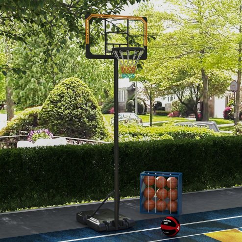 SPORTNOW Height Adjustable Basketball Hoop and Stand, Freestanding Basketball Stand, Net, System with Wheels, Enlarged Base, P Backboard for teenager, 1.82-2.13(m) - Black