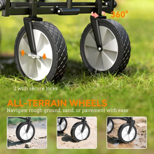 Outsunny 90L Festival Trolley on Wheels, Folding Camping Trolley Cart with Adjustable Handle, Portable for Outdoor, Garden, Shopping, Fishing, Navy Blue