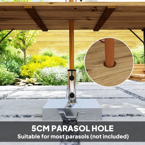Outsunny Garden Table with Parasol Hole, 175 x 80 cm Rectangle Outdoor Dining Table for 6 with 5 cm Parasol Hole and Wood Slatted Top for Balcony, Terrace, Brown