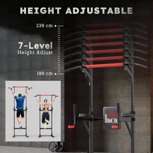 HOMCOM Power Tower Station with Dip Stand, Pull Up Bar Home Office Gym Training Workout Equipment