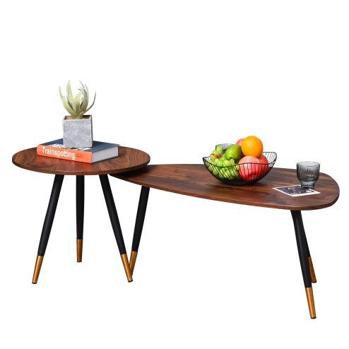 HOMCOM Coffee Table Set of 2, Nesting Coffee End Tables with Modern Decor, Side Table Triangle Occasional Stand Tea Table for Living Room Home and Office