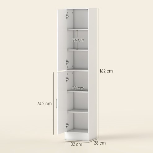 kleankin Tall Mirrored Bathroom Cabinet, Bathroom Storage Cupboard, Floor Standing Tallboy Unit with Adjustable Shelf, High Gloss White