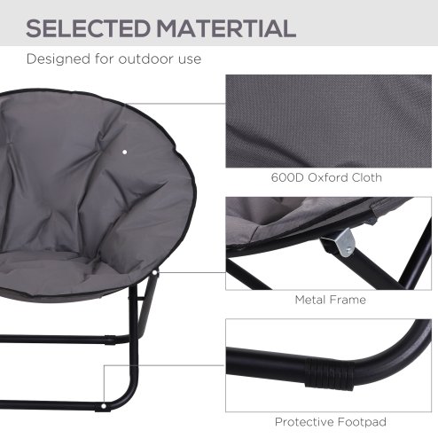 Outsunny Camping Moon Chair, Portable Folding Camping Chair for Adults with Wide Padded Oxford Seat for Outdoor Camp, Travel, Fishing, Beach, Grey