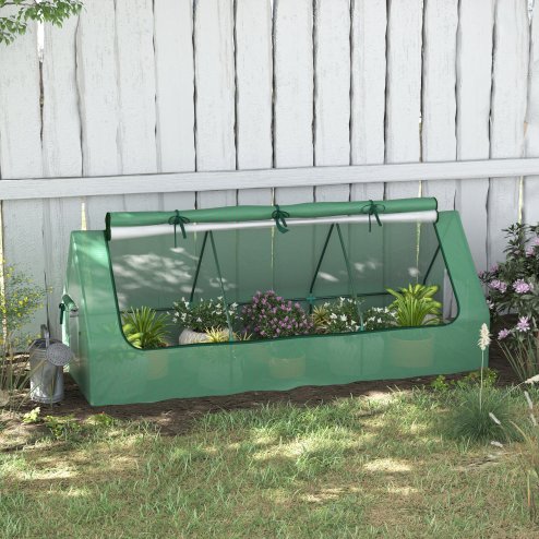 Outsunny 240x90x90cm Small Greenhouse, House-Shaped Portable Grow Tunnel Mini Greenhouse with Mesh Windows for Indoor and Outdoor, Green