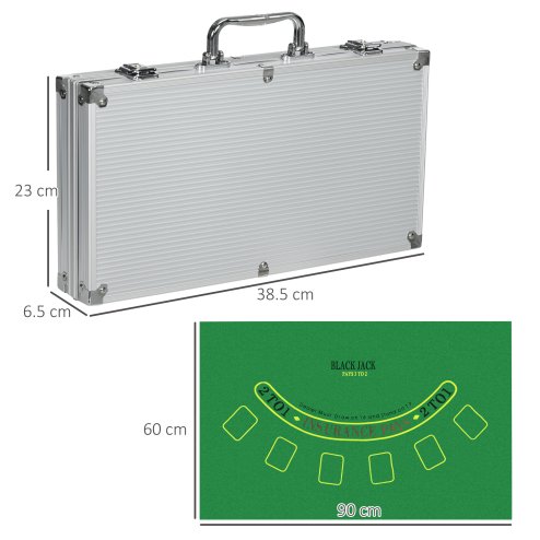 SPORTNOW 300-Piece Poker Chips Set with Aluminium Case, Holdem Poker Set with Mat, 11.5g Numbered Poker Chips, Two Decks of Cards, Dealer, Five Dices