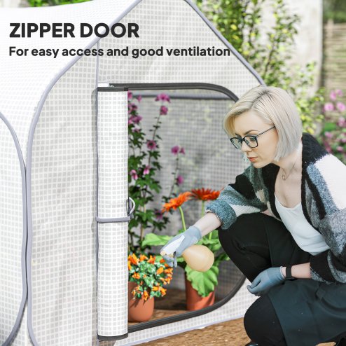 Outsunny Mini Pop Up Greenhouse with Reinforced PE Cover, Foldable Small Greenhouse with Zipper Door for Indoor Outdoor, 150 x 148 x 148 cm, White