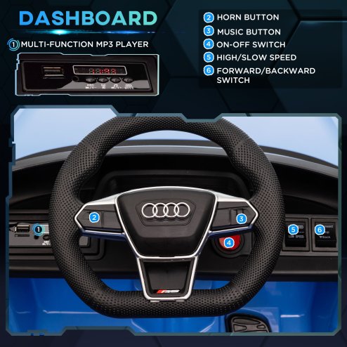 HOMCOM Audi RS e-tron GT Licensed Electric Cars for Kids Electric Ride-ons 12V Battery Powered Toy w/ Remote Control Music, for 3-5 years, Blue