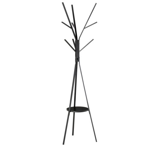 HOMCOM Freestanding Metal Coat Rack Stand 9 Hooks Clothes Tree with 1 Shelf Hat Display Hall Tree Hanger Bag Umbrella Hanging Organiser 