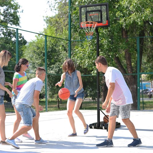 SPORTNOW Height Adjustable Basketball Hoop and Stand w/ Plastic Backboard and Weighted Base, Portable on Wheels, 2.6-3.1m, Black