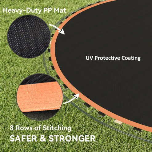 SPORTNOW Trampoline Replacement Mat with Eight Rows of Stitching, Spring Pull Tool, 42 V-Hooks, for 8ft Trampoline, Using 14cm Springs, Trampoline Jumping Mat, Orange