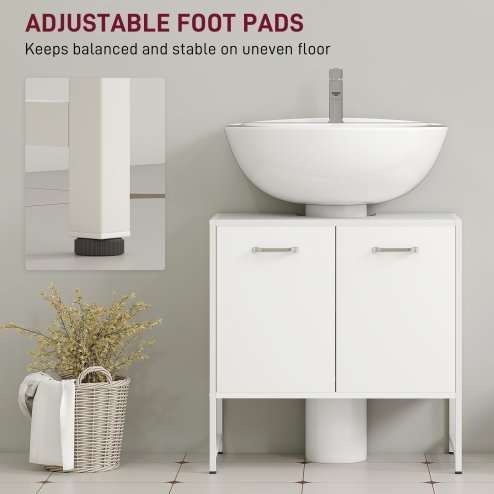 HOMCOM Under Sink Bathroom Cabinet, Freestanding Under Sink Cabinet with Soft-Close Doors and Adjustable Shelf for Basin without or with Pedestal