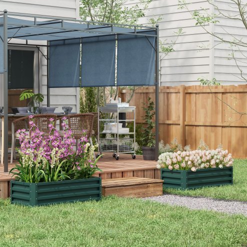 Outsunny Set of 2 Raised Garden Bed, Outdoor Planter Box with Galvanised Steel Frame for Growing Vegetables, Flowers and Herbs, 110 x 50 x 30cm, Green