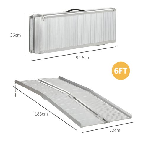 HOMCOM Folding Aluminum Wheelchair Ramp Portable Assist Suitcase Access Aid Disabled 6ft