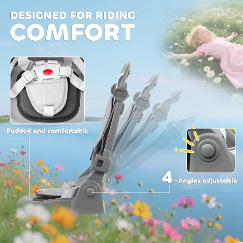 AIYAPLAY Kids Trike, 6 in 1 Toddler Tricycle with Adjustable Parent Handle & Canopy, Convertible Seat, for Ages 1-5 Years, Foldable Baby Trike with Safety Harness, Storage Basket & Bag, Grey