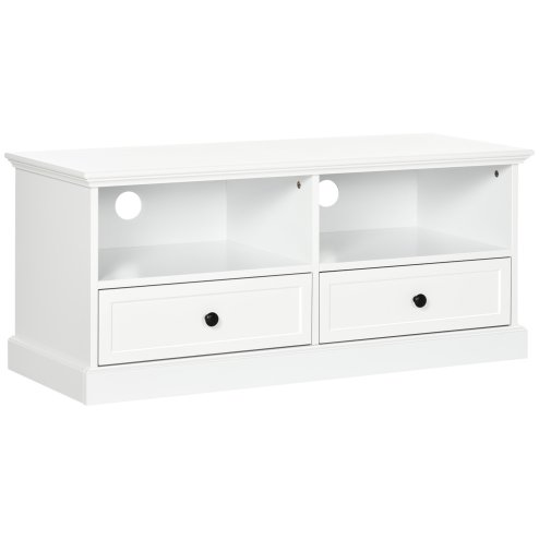 HOMCOM Modern TV Unit Cabinet for TVs up to 45 Inches, TV Stand with Drawers, Open Shelves, Cable Holes for Living Room, White