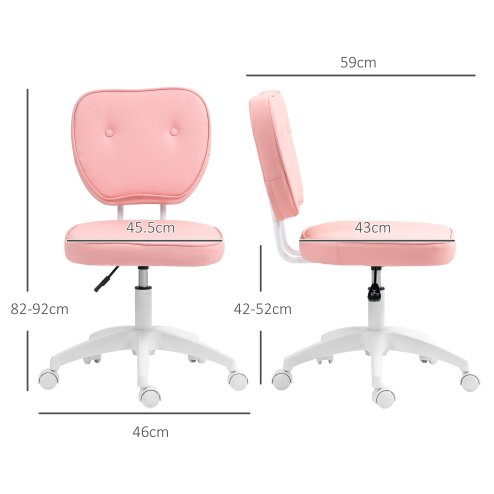 Vinsetto Cute Armless Office Chair, Small PU Leather Computer Desk Chair with Adjustable Height, Swivel Wheels, Mid Back, Pink
