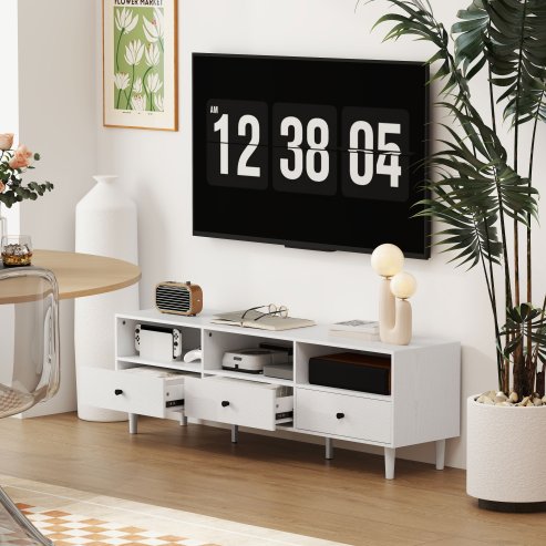 HOMCOM 140cm TV Stand Cabinet, Modern TV Unit Console Table for up to 75