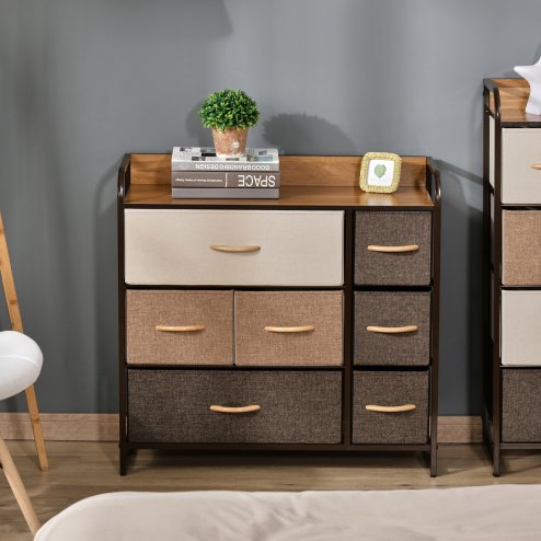 HOMCOM Chest of Drawers with 7 Foldable Drawers, 3-Tier Fabric Bedroom Dresser, Clothes Storage Unit for Bedroom, Living Room