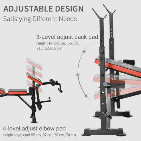 HOMCOM Adjustable Weight Bench with Leg Extension, Barbell Rack, Preacher Curl Pad, Butterfly, Multi-Function Home Gym Bench for Strength Training, Red