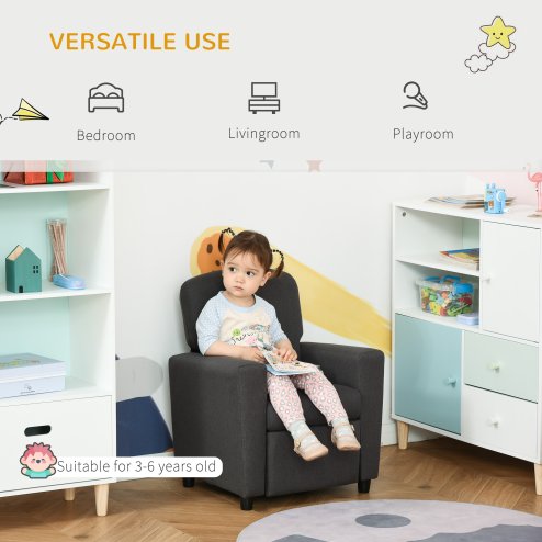 HOMCOM Kids Armchair Children Recliner Sofa Lounger Chair with Footrest for Playroom Bedroom Living Room, Grey