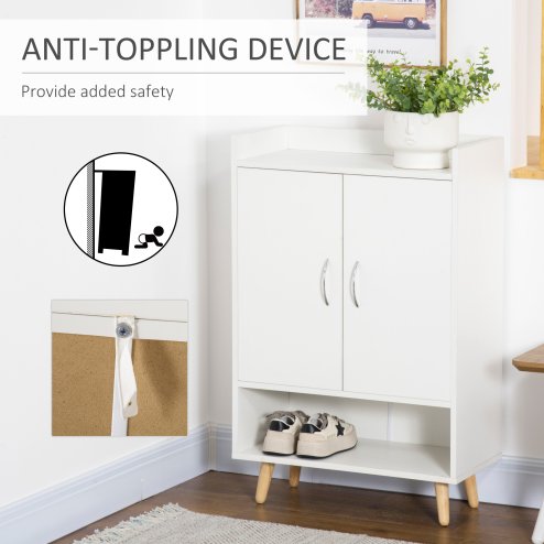 HOMCOM Modern Shoe Cabinet Storage Organizer with Doors and Shelves for Hallway & Entryway, 60L x 30W x 92Hcm, White