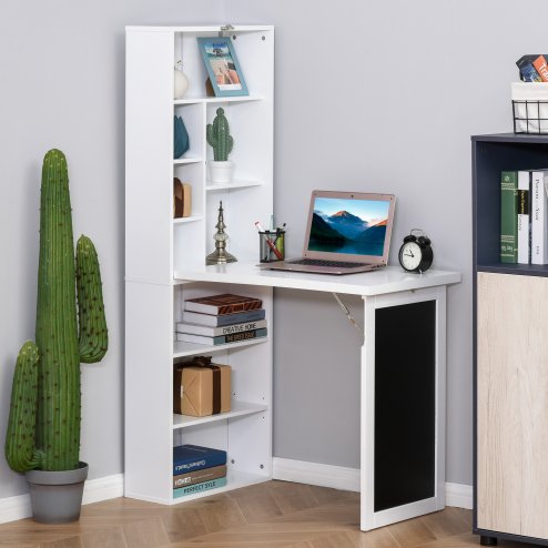 HOMCOM Wall Mounted Computer Desk, Folding Study Table with Board and Bookshelf, Multifunctional Floating Writing Desk for Home Office