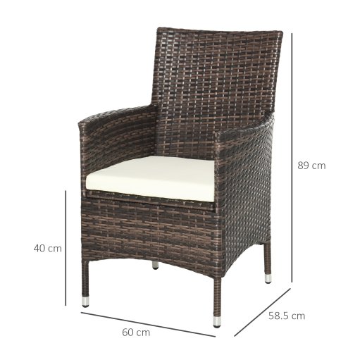 Outsunny 4 Pieces Outdoor PE Rattan Dining Chairs Set with Cushion, Garden Armchair with Armrests, High Backrest, Metal Frame Patio Wicker Furniture, Deep Coffee