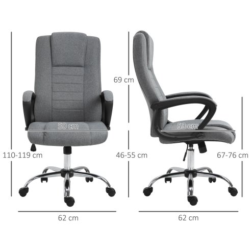 Vinsetto Office Chair, Linen-Feel Fabric Swivel Computer Desk Chair with Adjustable Height and Tilt Function for Home Study Bedroom, Dark Grey