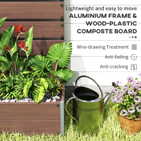 Outsunny Garden Planter with Trellis for Climbing Plants, Vines, Flowers, Freestanding Raised Bed for Garden, Outdoor, Patio, Planter Box with Drainage Gap, Light Brown
