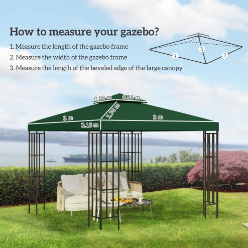 Outsunny 3 x 3(m) Gazebo Canopy Roof Top Replacement Cover Spare Part Dark Green (TOP COVER ONLY)