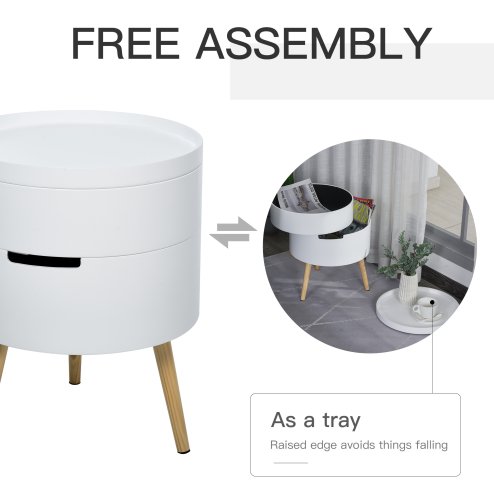 HOMCOM 3-Tier Coffee Table, Round End Table with 2 Hidden Compartments and Detachable Tray, Side Table with Storage for Living Room