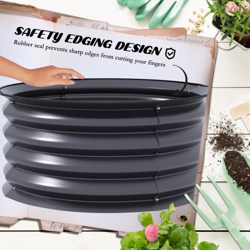 Outsunny Steel Raised Beds for Garden Set of 2, Outdoor Elevated Planter Box with Safety Edging, Easy-to-assemble Stock Tank for Growing Flowers, Herbs and Vegetables, Dark Grey