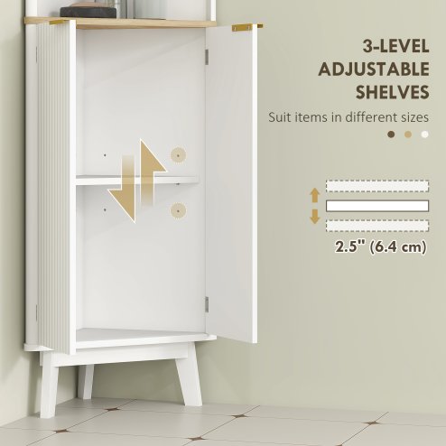 HOMCOM Tall Bathroom Storage Cabinet, Slim Bathroom Storage Unit with Doors and Adjustable Shelves, Freestanding Bathroom Cabinet with Curved Profile Design, White