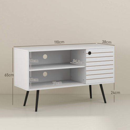 HOMCOM TV Stand Cabinet for  TVs, TV Unit with Open Shelves, Soft-close Door and Cable Holes, Entertainment Unit for Living Room