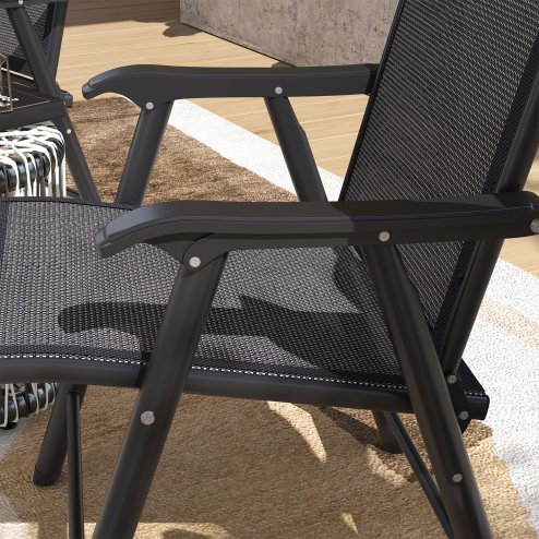 Outsunny Set of 2 Folding Garden Chairs, Metal Frame Garden Chairs Outdoor Patio Park Dining Seat with Breathable Mesh Seat, Dark Grey