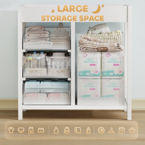 AIYAPLAY Baby Changing Table with 4 Drawers, Nursery Diaper Baby Changing Unit for 0-12 Months (max. 11kg), with Mat, Infant Care Station for Bedroom Nursery, White