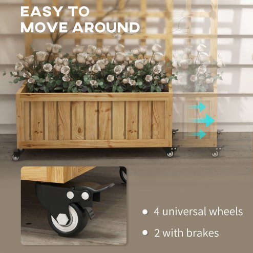 Outsunny Wooden Trellis Planter, Raised Beds for Garden with Wheels and Drainage Holes, Privacy Screen Planter Box to Grow Vegetables, Herbs and Flowers for Garden, Patio, Deck, Natural