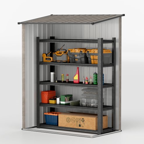 Outsunny 5ft x 3ft Metal Garden Storage Shed, Outdoor Tool Shed with Sloped Roof, Lockable Door for Tools, Equipment, Light Grey