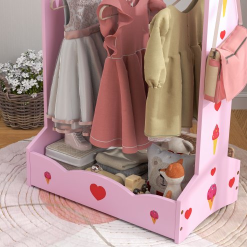 AIYAPLAY Kids Clothes Rail, Dress Up Rail with Top, Bottom Storage Shelves, for Bedroom, Kids Room, Nursery, 70 x 37 x 103cm, Hot Pink