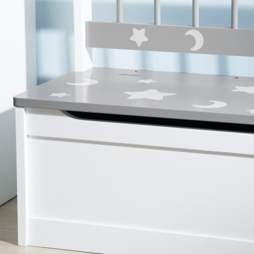 ZONEKIZ 2 In 1 Wooden Toy Box, Kids Storage Bench, Toy Chest with Safety Rod - Grey